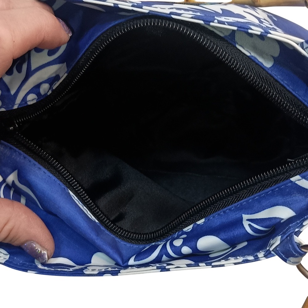 Mainland Maui Floral Handbag Bamboo Handle Blue White Purse Small‎ NWT SKUCH103 - Picture 2 of 7
